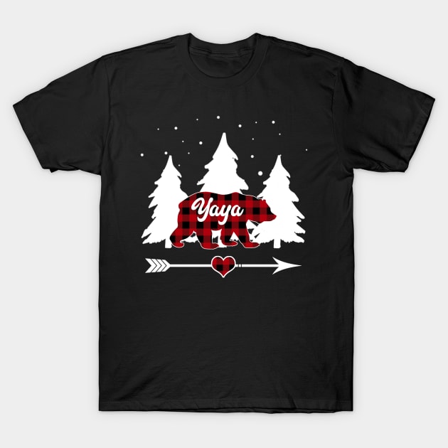 Yaya Bear Buffalo Plaid Christmas Matching Family Pajama T-Shirt by Soema